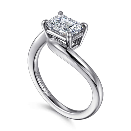 Delphi - 14K White Gold Bypass Emerald Cut Diamond Engagement Ring