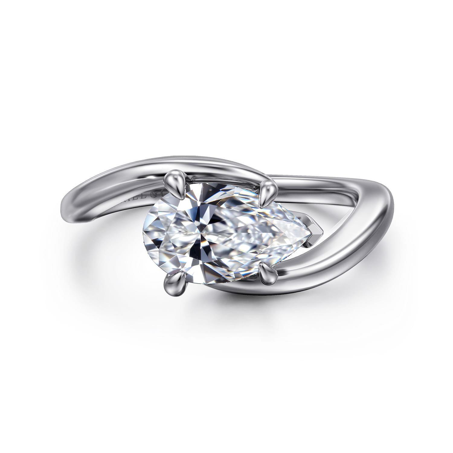 Delphi - 14K White Gold Bypass Pear Shape Diamond Engagement Ring