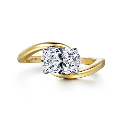 Delphi - 14K White-Yellow Gold Bypass Oval Diamond Engagement Ring