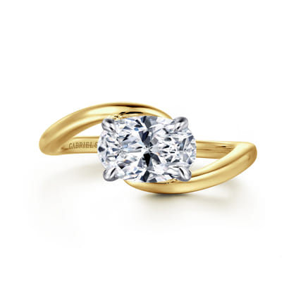 Delphi - 14K White-Yellow Gold Bypass Oval Diamond Engagement Ring