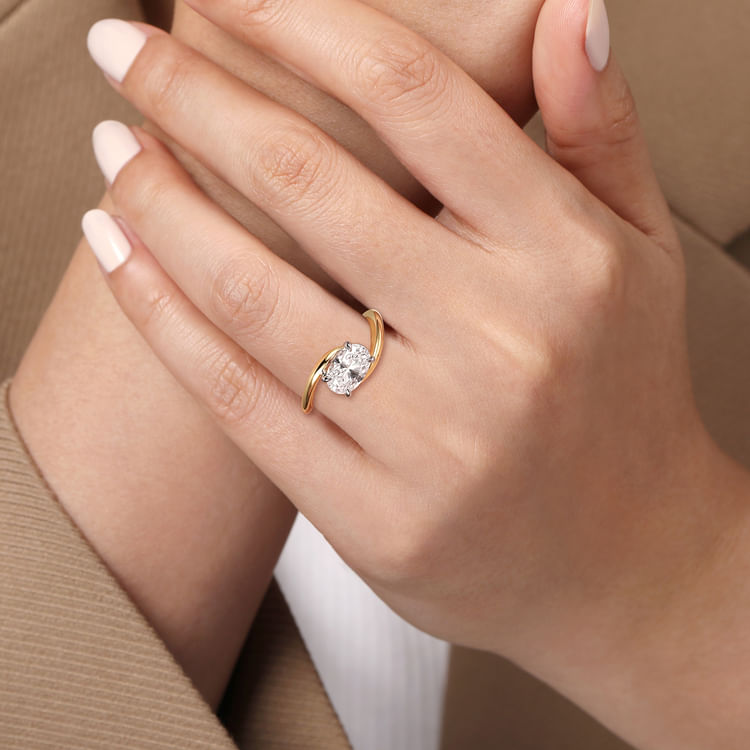 Delphi - 14K White-Yellow Gold Bypass Oval Diamond Engagement Ring