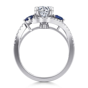 Demi - 14K White Gold Round Three Stone Sapphire and Diamond Engagement Ring