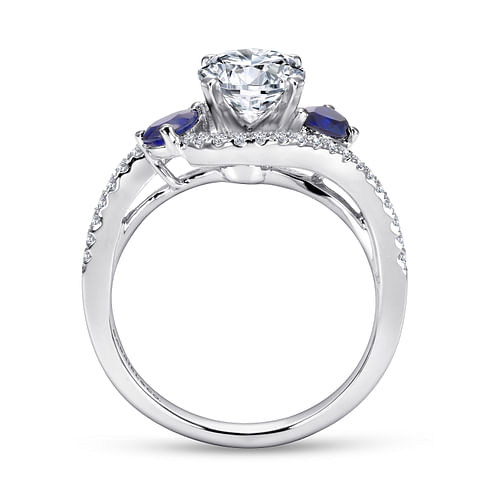 Demi - 14K White Gold Round Three Stone Sapphire and Diamond Engagement Ring - 0.19 ct - Shot 2