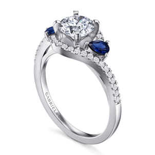Demi - 14K White Gold Round Three Stone Sapphire and Diamond Engagement Ring
