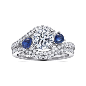 Demi - 14K White Gold Round Three Stone Sapphire and Diamond Engagement Ring