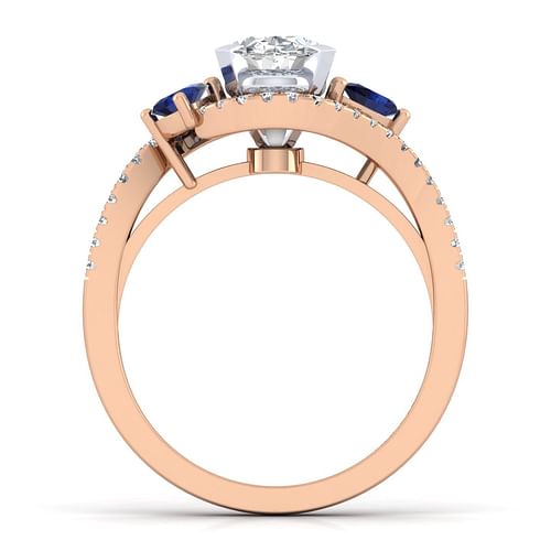 Demi - 14K White-Rose Gold Oval Three Stone Sapphire and Diamond Engagement Ring - 0.19 ct - Shot 2