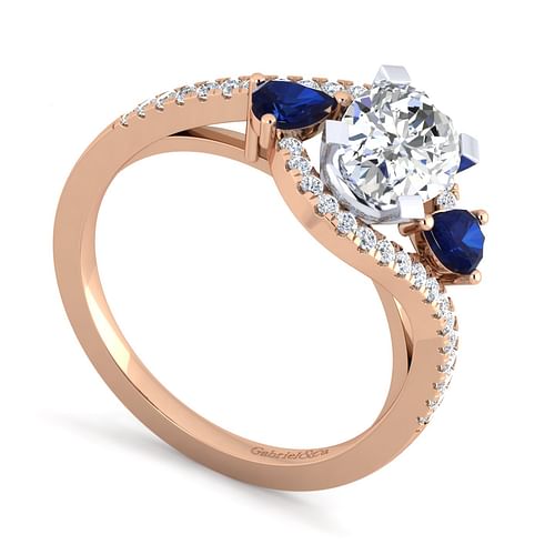 Demi - 14K White-Rose Gold Oval Three Stone Sapphire and Diamond Engagement Ring - 0.19 ct - Shot 3