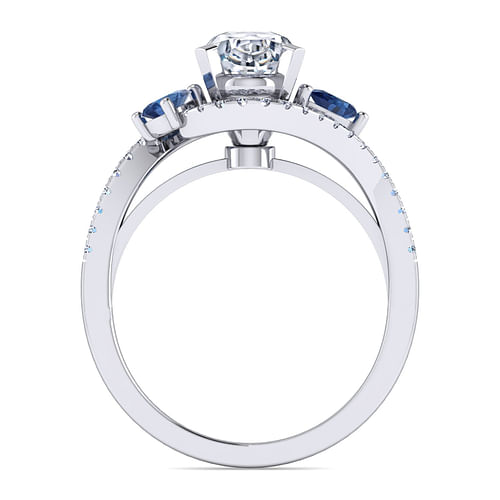 Demi - Platinum Oval Three Stone Sapphire and Diamond Engagement Ring - 0.19 ct - Shot 2
