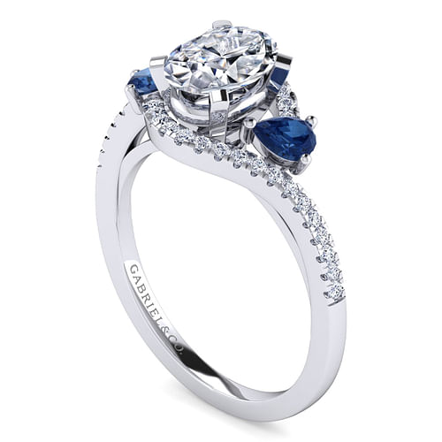 Demi - Platinum Oval Three Stone Sapphire and Diamond Engagement Ring - 0.19 ct - Shot 3