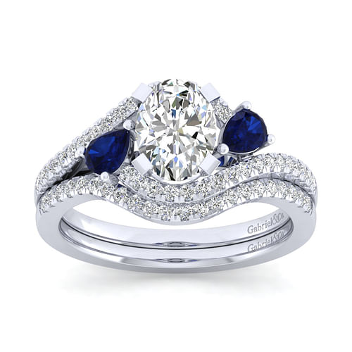 Demi - Platinum Oval Three Stone Sapphire and Diamond Engagement Ring - 0.19 ct - Shot 4