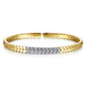 Demure - 14 Yellow Gold Chevron Cuff Bangle Bracelet with White Gold Diamond Pave Station - 0.35 ct