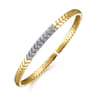 Demure - 14 Yellow Gold Chevron Cuff Bangle Bracelet with White Gold Diamond Pave Station - 0.35 ct