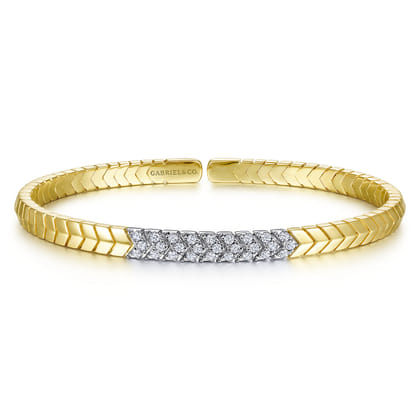 Demure - 14 Yellow Gold Chevron Cuff Bracelet with White Gold Diamond Pave Station