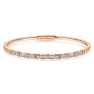 Demure - 14K Rose Gold Alternating Baguette and Round Diamond Bangle
