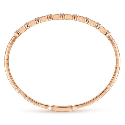 Demure - 14K Rose Gold Alternating Baguette and Round Diamond Bangle