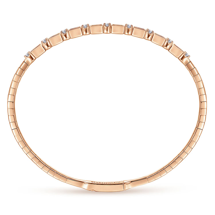 Demure - 14K Rose Gold Alternating Baguette and Round Diamond Bangle