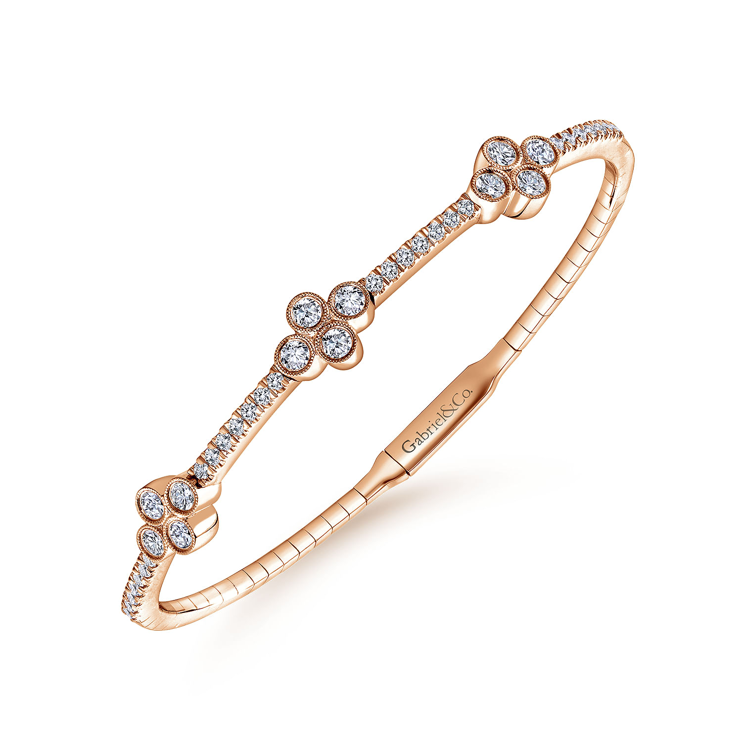 Demure - 14K Rose Gold Bangle with Quatrefoil Diamond Stations