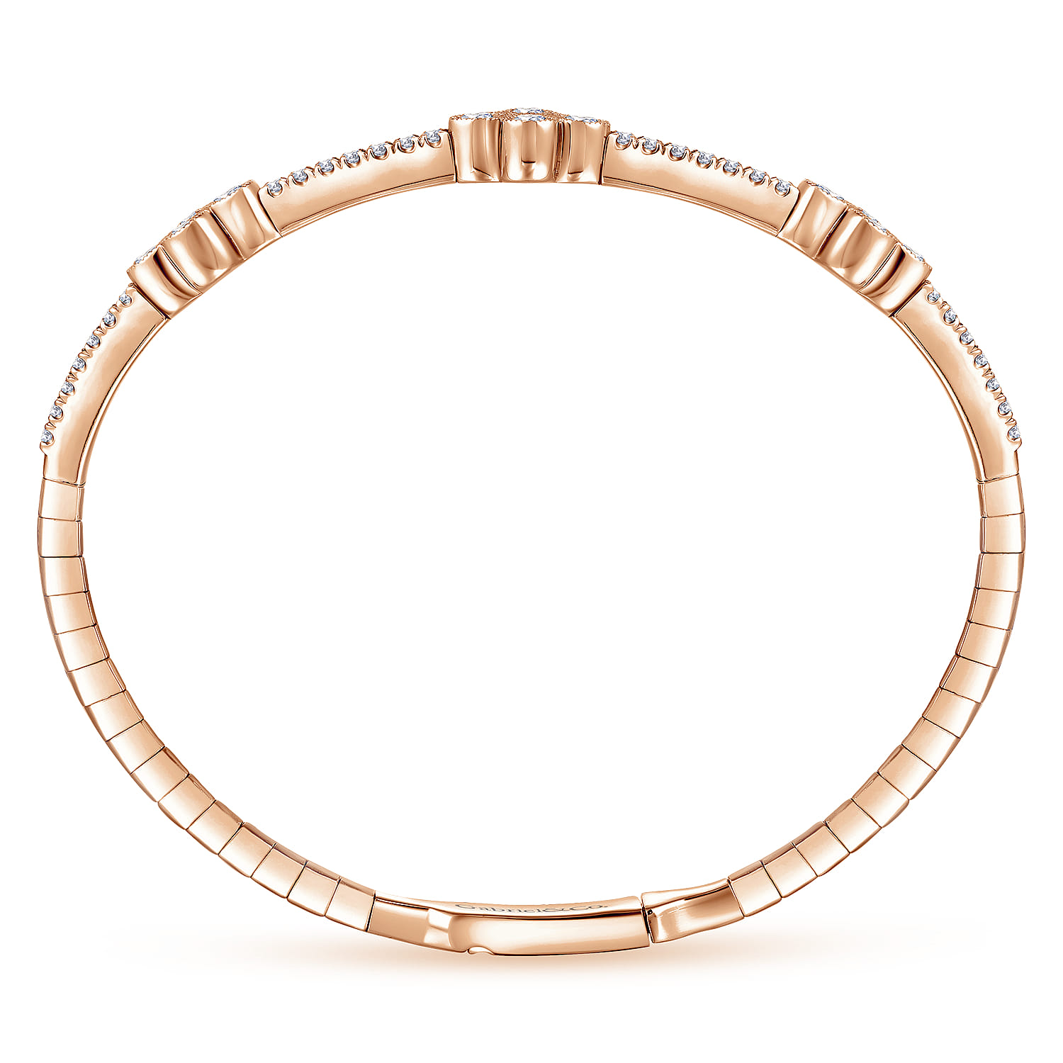 Demure - 14K Rose Gold Bangle with Quatrefoil Diamond Stations - 1 ct - Shot 3