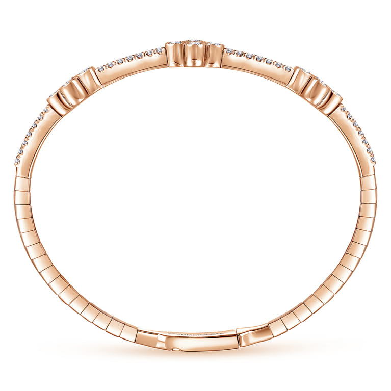 Demure - 14K Rose Gold Bangle with Quatrefoil Diamond Stations - 1 ct - Shot 3