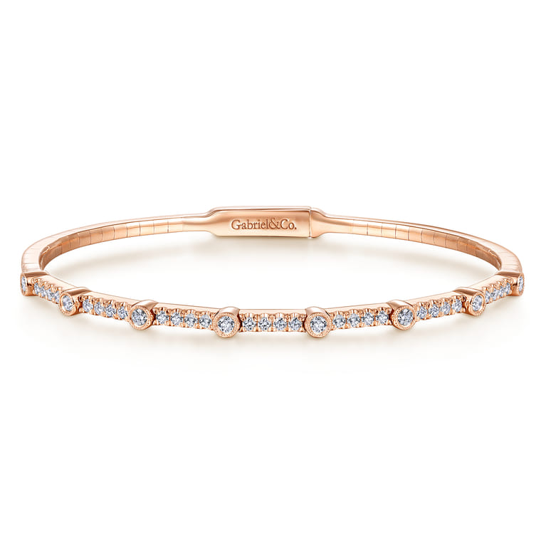 Demure - 14K Rose Gold Bezel Station Diamond Bangle - 0.55 ct - Shot 1