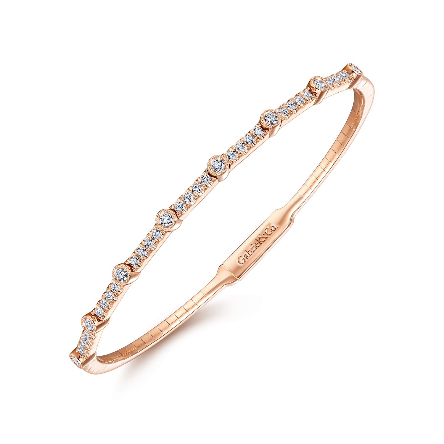 Demure - 14K Rose Gold Bezel Station Diamond Bangle - 0.55 ct - Shot 2