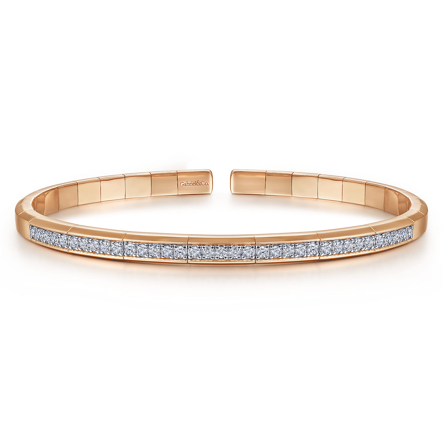 Demure - 14K Rose Gold Cuff Bracelet with Diamond Inner Channel - 0.6 ct - Shot 1