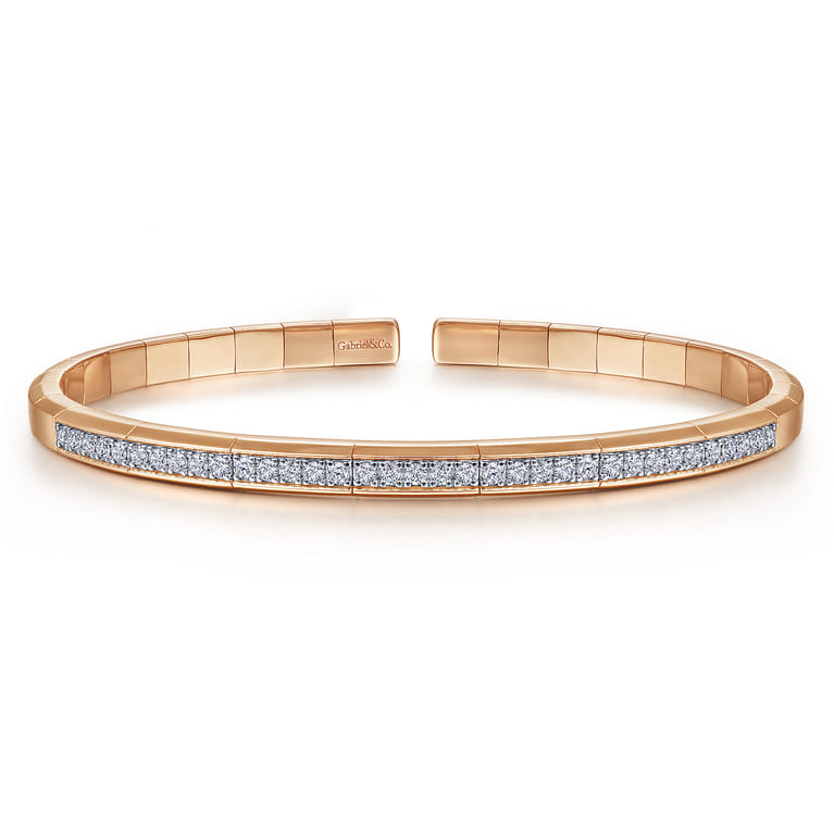 Demure - 14K Rose Gold Cuff Bracelet with Diamond Inner Channel - 0.6 ct - Shot 1