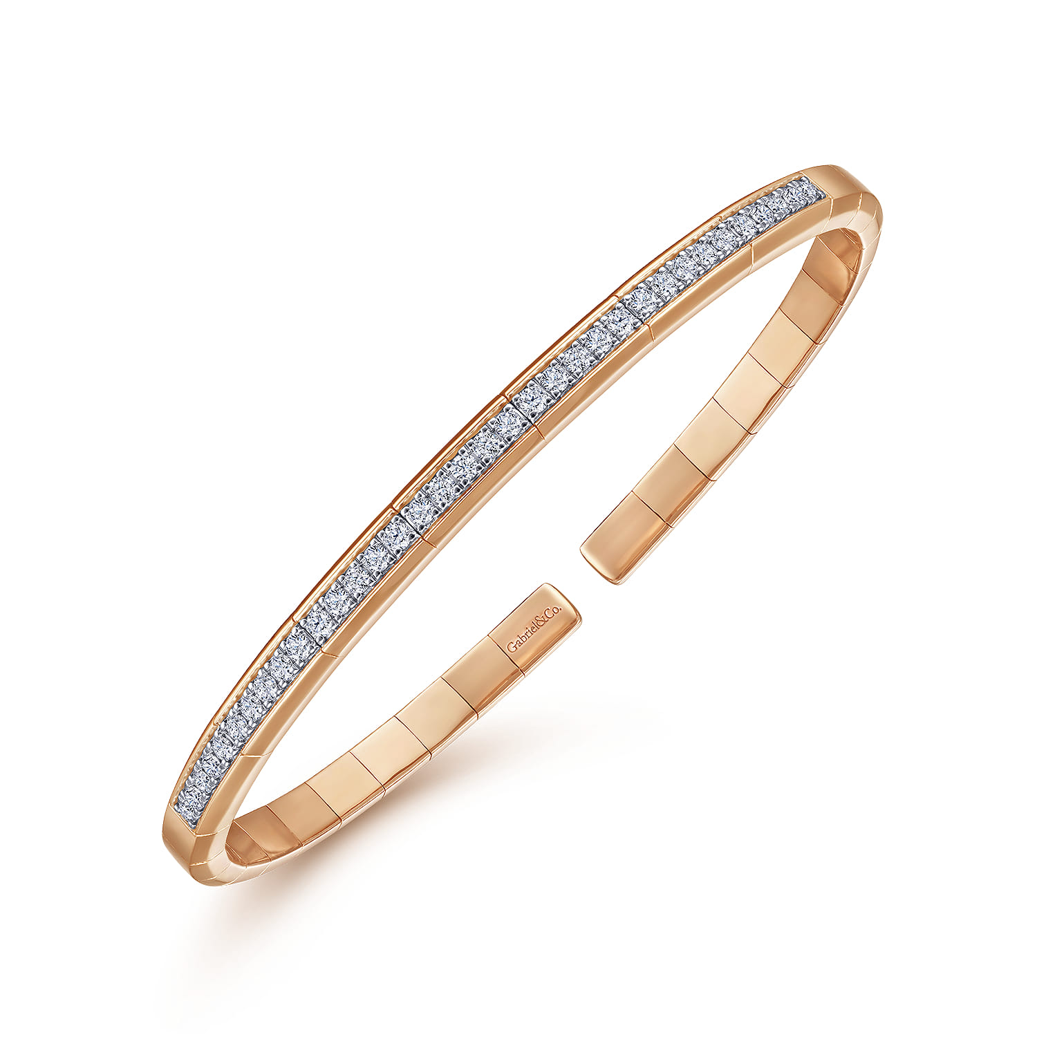 Demure - 14K Rose Gold Cuff Bracelet with Diamond Inner Channel - 0.6 ct - Shot 2