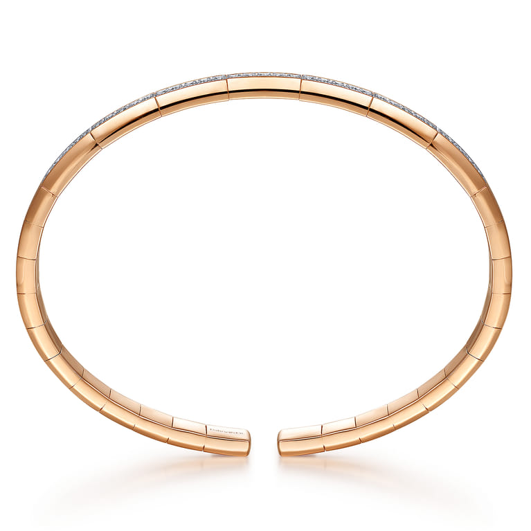 Demure - 14K Rose Gold Cuff Bracelet with Diamond Inner Channel - 0.6 ct - Shot 3