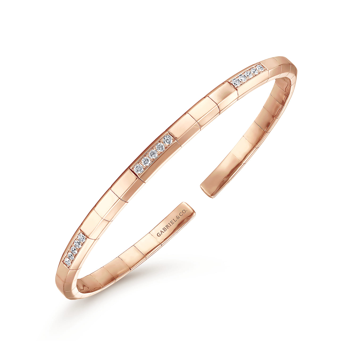 Demure - 14K Rose Gold Cuff Bracelet with Diamond Pave Stations - 0.26 ct - Shot 2