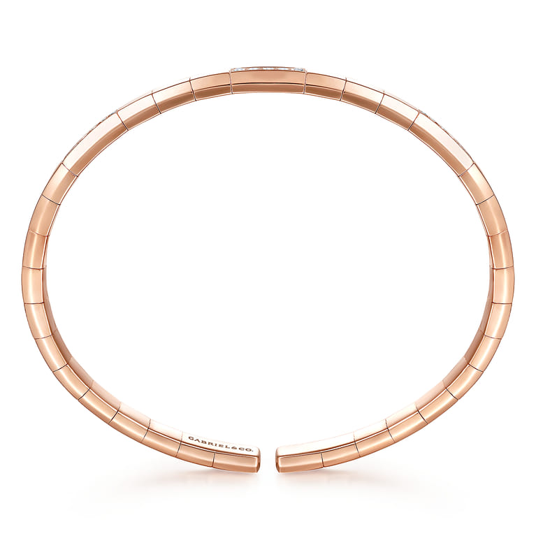 Demure - 14K Rose Gold Cuff Bracelet with Diamond Pave Stations - 0.26 ct - Shot 3