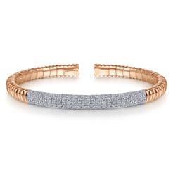 Demure - 14K Rose Gold Cuff Bracelet with Diamond Pave Station