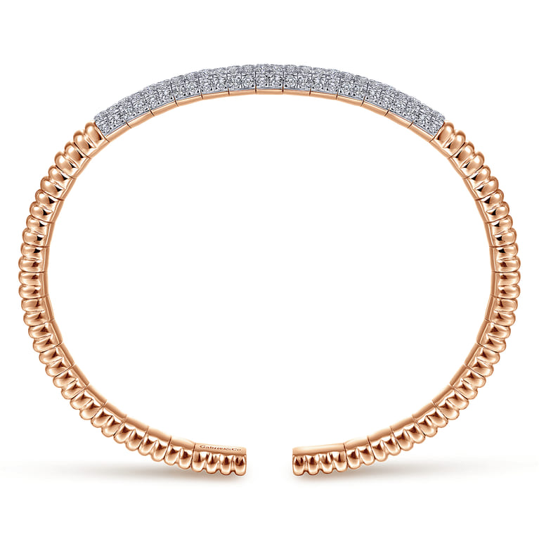Demure - 14K Rose Gold Cuff Bracelet with Diamond Pave Station - 1.65 ct - Shot 3
