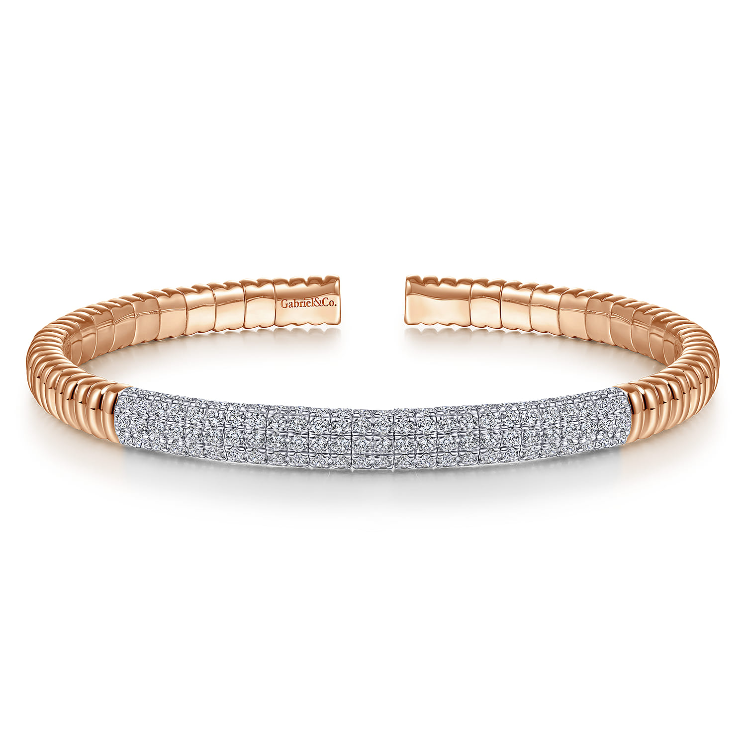 Demure - 14K Rose Gold Cuff Bracelet with Diamond Pave Station - 1.85 ct - Shot 1