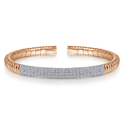 Demure - 14K Rose Gold Cuff Bracelet with Diamond Pave Station