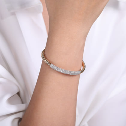 Demure - 14K Rose Gold Cuff Bracelet with Diamond Pave Station