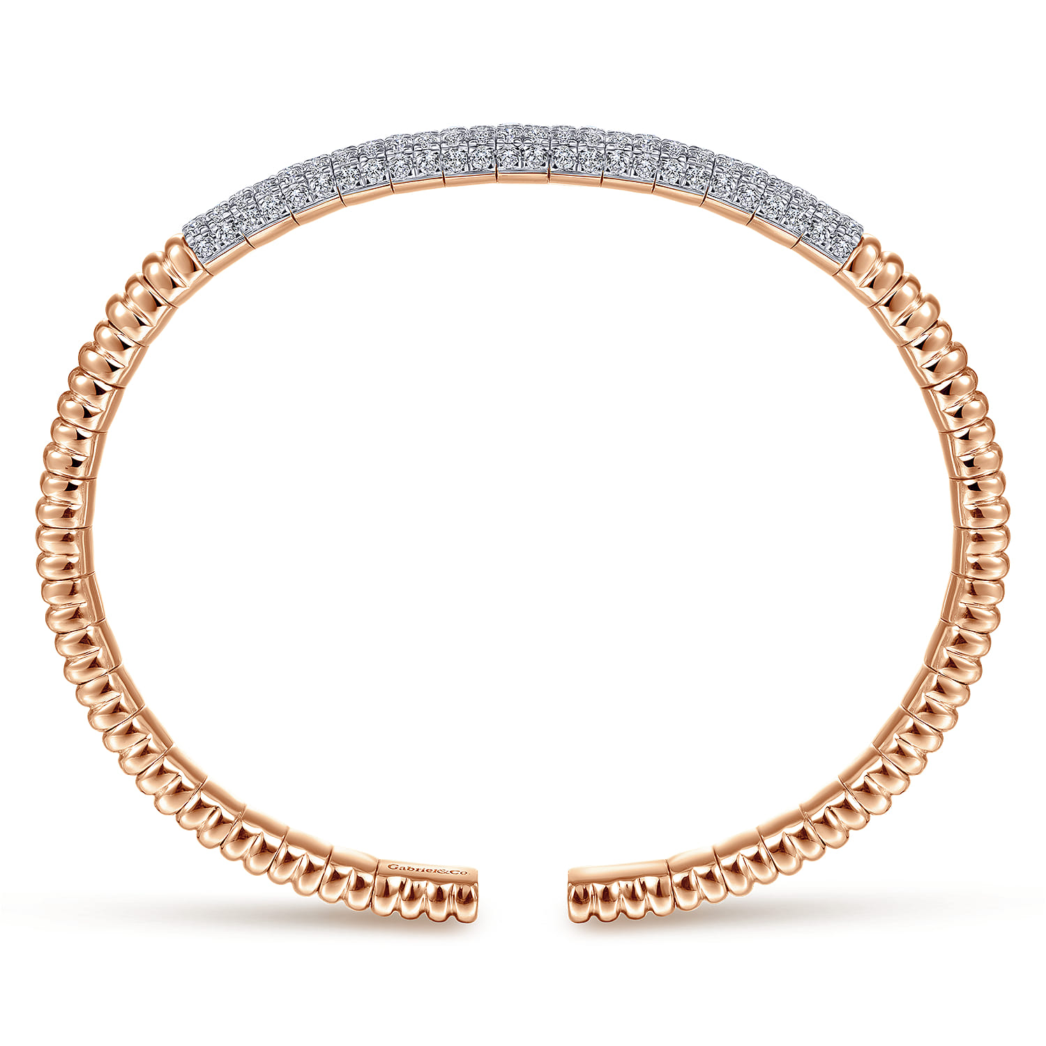 Demure - 14K Rose Gold Cuff Bracelet with Diamond Pave Station - 2.13 ct - Shot 3