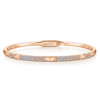 Demure - 14K Rose Gold Diamond Bangle with Pyramid Rhombus Stations