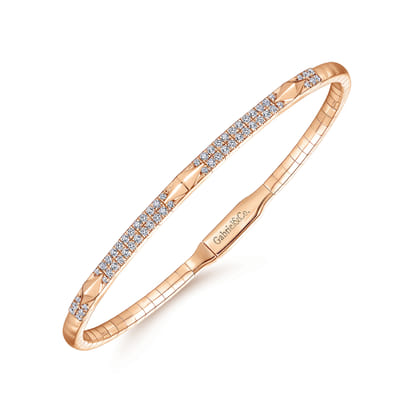 Demure - 14K Rose Gold Diamond Bangle with Pyramid Rhombus Stations
