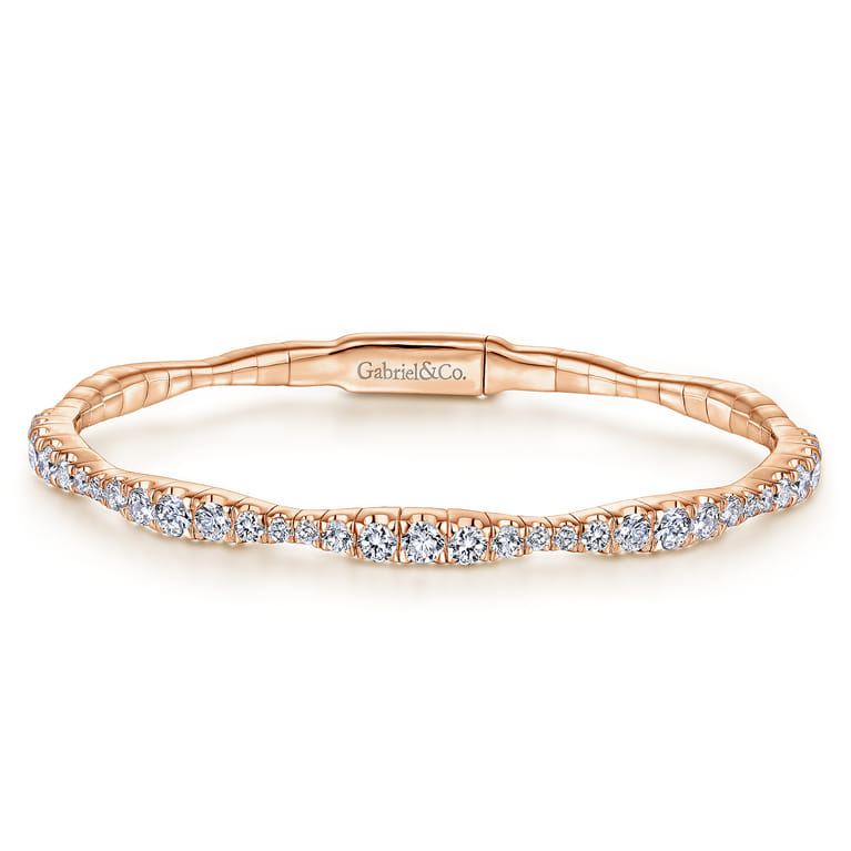 Demure - 14K Rose Gold Graduating Diamond Station Bangle - 2 ct - Shot 1