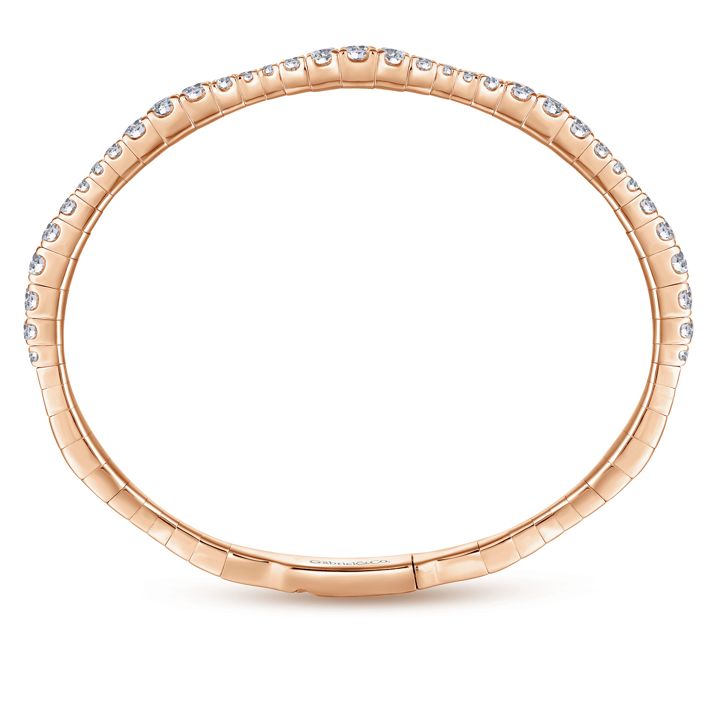 Demure - 14K Rose Gold Graduating Diamond Station Bangle - 1.87 ct - Shot 3