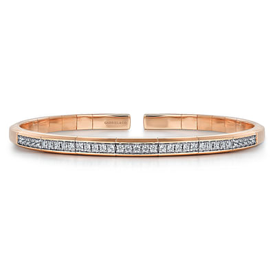 Demure - 14K Rose Gold Open Bangle with Diamonds