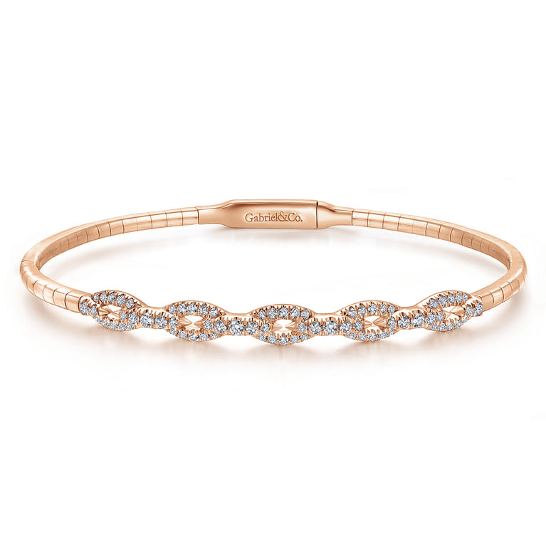 Demure - 14K Rose Gold Oval Link Diamond Bangle - 0.45 ct - Shot 1