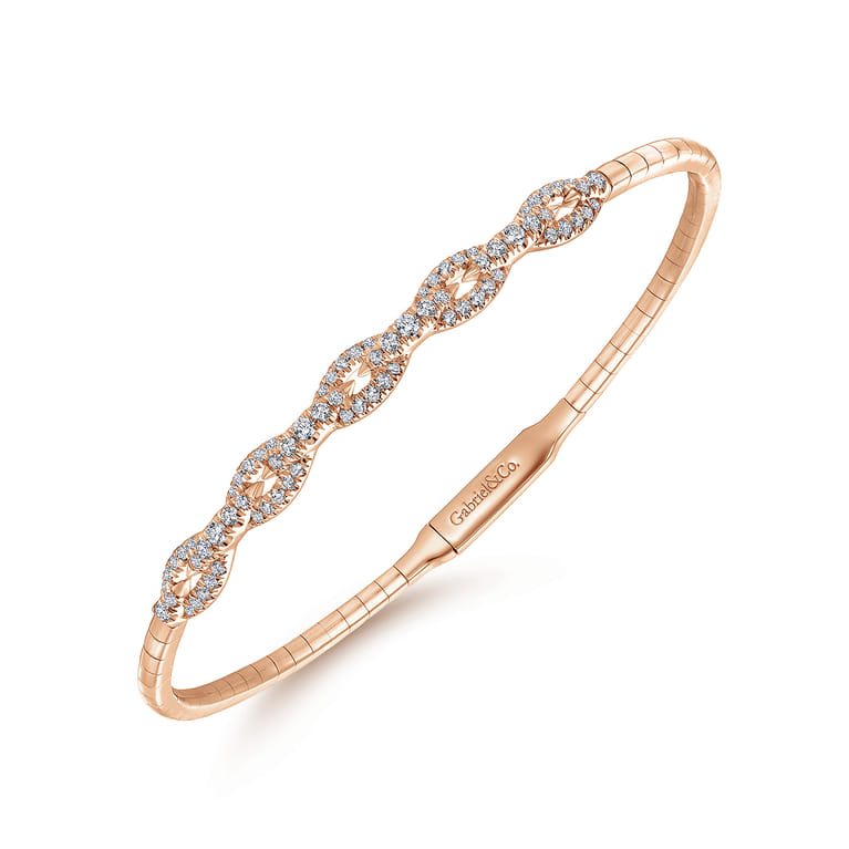 Demure - 14K Rose Gold Oval Link Diamond Bangle - 0.45 ct - Shot 2