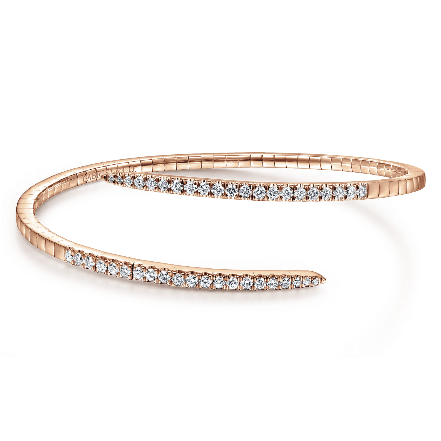 Demure - 14K Rose Gold Split Bypass Diamond Bangle Bracelet - 0.9 ct - Shot 1