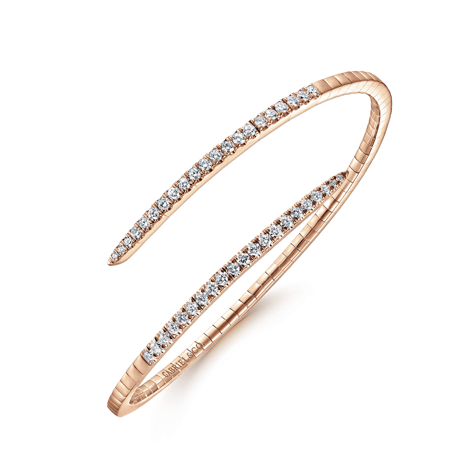 Demure - 14K Rose Gold Split Bypass Diamond Bangle Bracelet - 0.9 ct - Shot 2