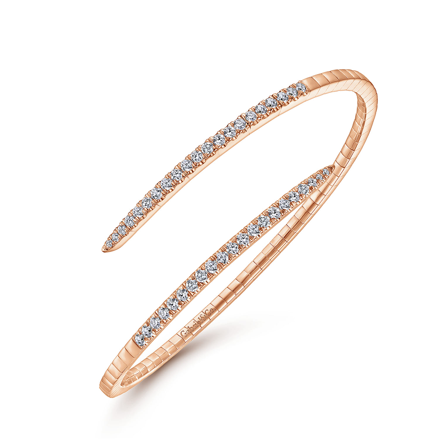 Demure - 14K Rose Gold Split Bypass Diamond Bangle - 0.9 ct - Shot 2