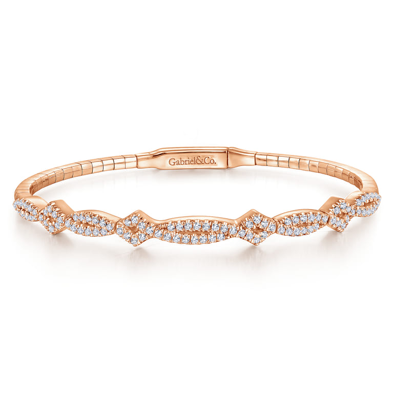 Demure - 14K Rose Gold Twisted Diamond Bangle - 0.65 ct - Shot 1