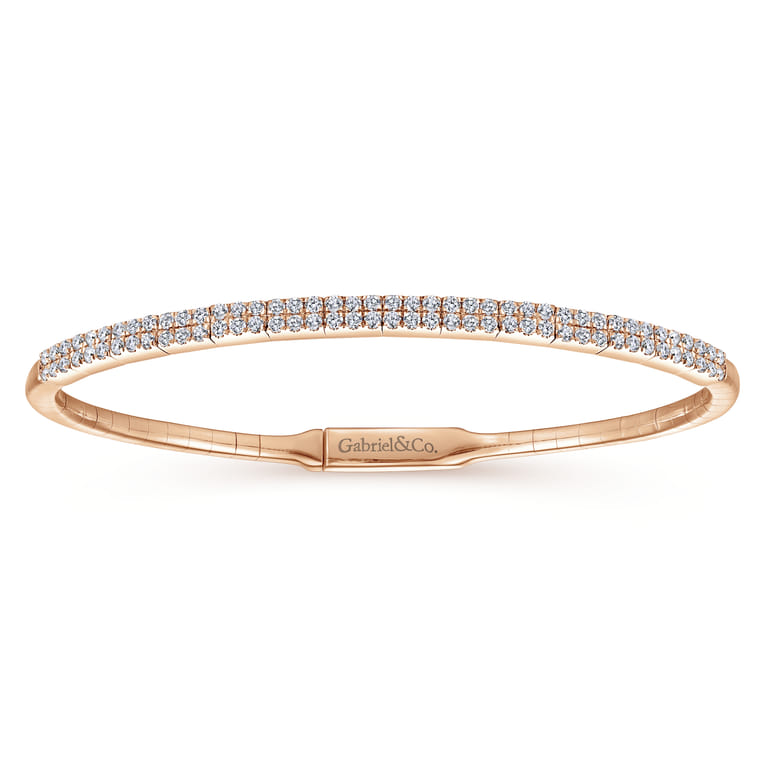 Demure - 14K Rose Gold Two Row Diamond Bangle - 0.9 ct - Shot 1