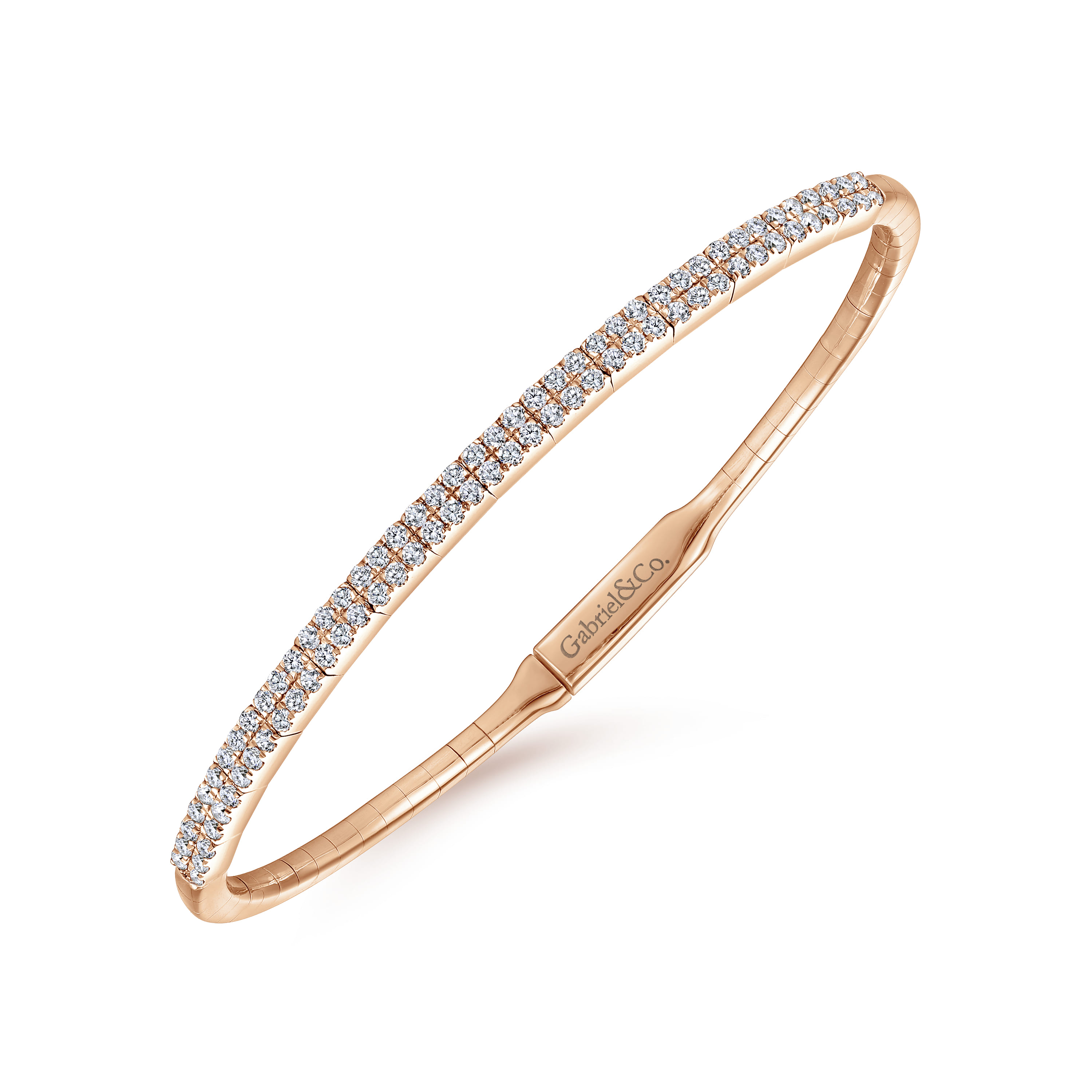 Demure - 14K Rose Gold Two Row Diamond Bangle - 0.9 ct - Shot 2